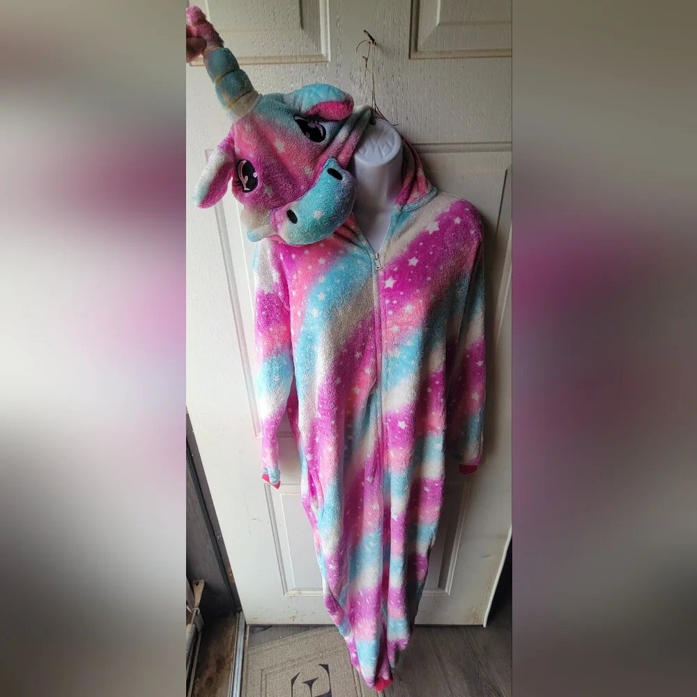 Rainbow Unicorn Onesie Pajamas Size Medium - Picture 3 of 9